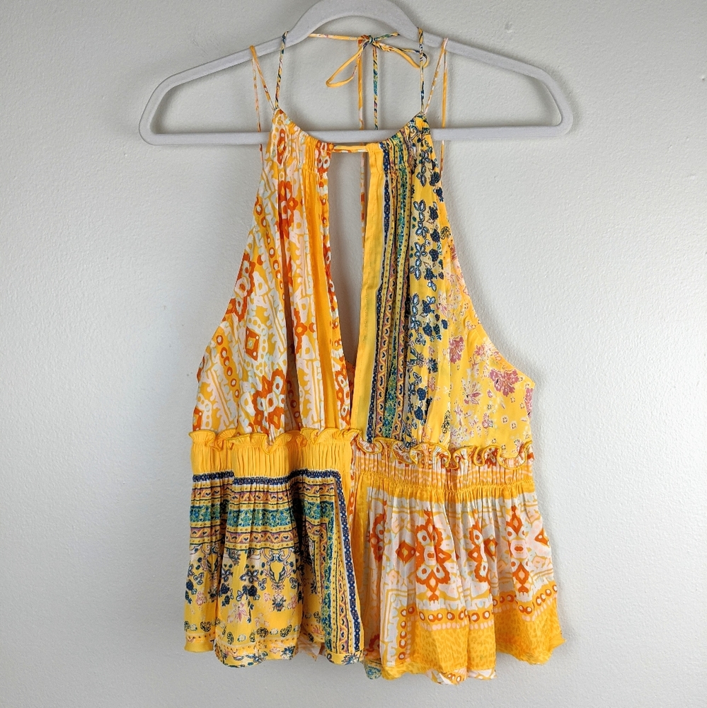 FREE PEOPLE Bellini Patchwork Tank Sunshine Yellow